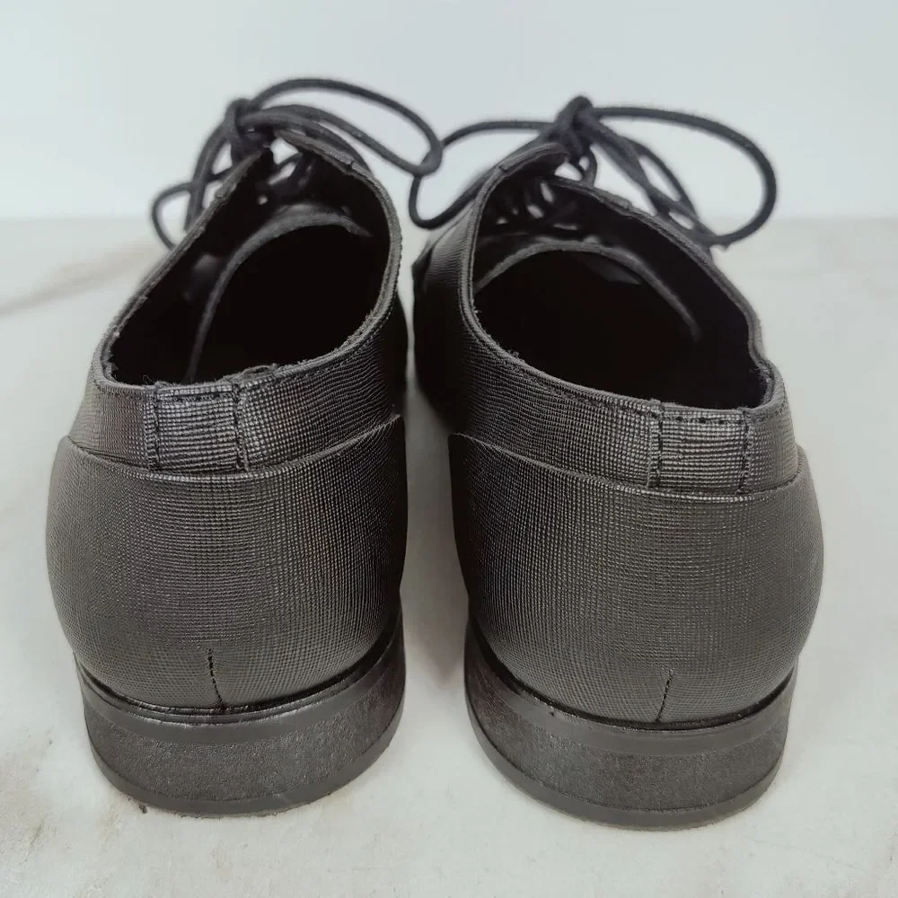Calvin Klein Men's Benton Black Faux Leather Weave Oxford Dress Shoes, 10